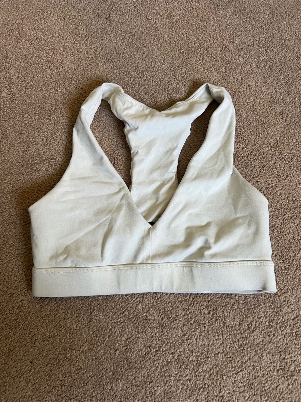 Fabletics Cream V-Neck Racerback Sports Bra